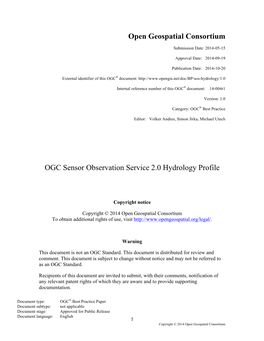 Open Geospatial Consortium OGC Sensor Observation Service 2.0