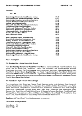 Stocksbridge – Notre Dame School Service 783