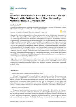 Historical and Empirical Basis for Communal Title in Minerals at the National Level: Does Ownership Matter for Human Development?