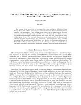 The Fundamental Theorem for Finite Abelian Groups: a Brief History and Proof