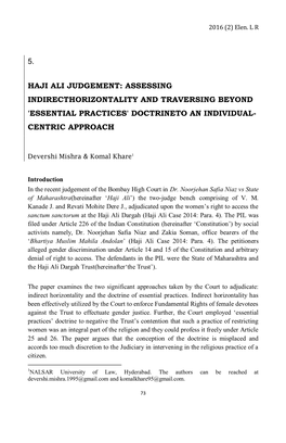 5. Haji Ali Judgement: Assessing Indirecthorizontality and Traversing