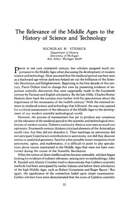 The Relevance of the Middle Ages to the History of Science and Technology