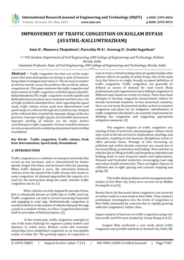 Improvement of Traffic Congestion on Kollam Bypass (Ayathil-Kallumthazham)