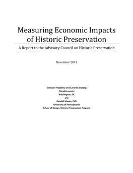 Measuring Economic Impacts of Historic Preservation a Report to the Advisory Council on Historic Preservation