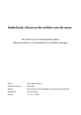Nederland, China En De Rechten Van De Mens