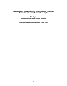 The Emergence of Pan-Mayan Ethnicity in the Guatemalan Transnational Community Linking Santa Eulalia and Los Angeles