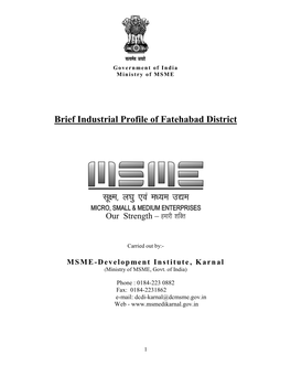 Brief Industrial Profile of Fatehabad District