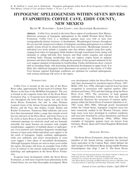 Hypogenic Speleogenesis Within Seven Rivers Evaporites: Coffee Cave, Eddy County, New Mexico