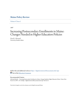 Changes Needed in Higher Education Policies David L