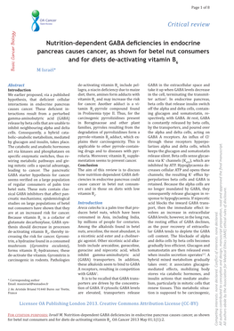 Nutrition-Dependent GABA Deficiencies in Endocrine Pancreas Causes Cancer, As Shown None Declared