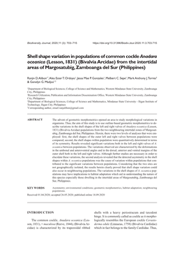 Shell Shape Variation in Populations of Common Cockle Anadara Oceanica