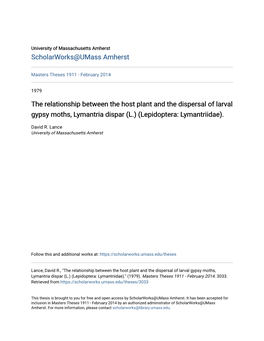 The Relationship Between the Host Plant and the Dispersal of Larval Gypsy Moths, Lymantria Dispar (L.) (Lepidoptera: Lymantriidae)