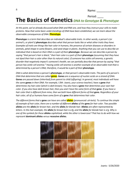 The Basics of Geneticsdna to Genotype & Phenotype