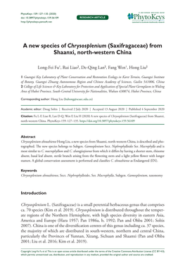 A New Species of Chrysosplenium (Saxifragaceae) from Shaanxi, North-Western China