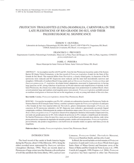 Protocyon Troglodytes (Lund) (Mammalia, Carnivora) in the Late Pleistocene of Rio Grande Do Sul and Their Paleoecological Significance