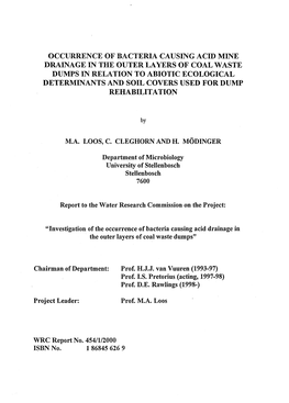 Occurrence of Bacteria Causing Acid Mine Drainage