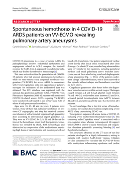 Spontaneous Hemothorax in 4 COVID-19 ARDS Patients on VV