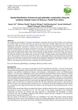 Spatial Distribution of Demersal and Epibenthic Communities Along the Northern Atlantic Waters of Morocco -North West Africa