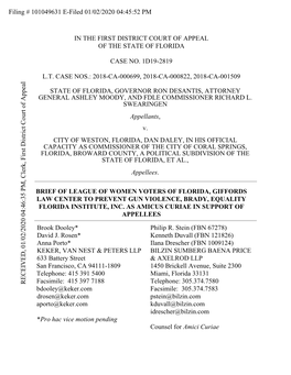 Brief of League of Women Voters of Florida, Giffords Law Center to Prevent Gun Violence, Brady, Equality Florida Institute, Inc