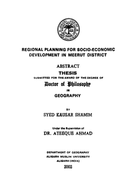 Regional Planning for Socio-Economic Development in Meerut District