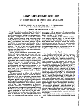 Argininosuccinic Aciduria an Inborn Error of Amino Acid Metabolism