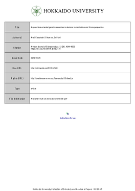 Aquaculture-Oriented Genetic Researches in Abalone: Current Status and Future Perspective