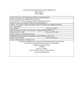 ATHLETIC TRAINING EDUCATION PROGRAM SELF-STUDY Cover Sheet Name of Program