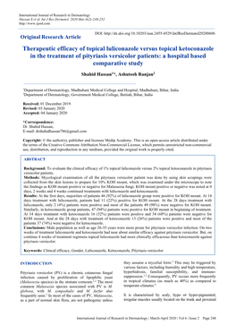 Therapeutic Efficacy of Topical Luliconazole Versus Topical Ketoconazole in the Treatment of Pityriasis Versicolor Patients: a Hospital Based Comparative Study