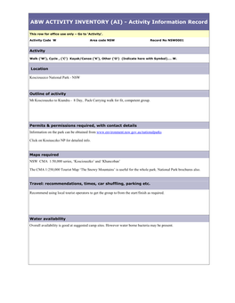 ABW ACTIVITY INVENTORY (AI) - Activity Information Record