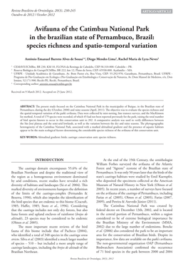 SOUSA A.E.B.A. Et Al. 2012. Avifauna of the Catimbau National Park In