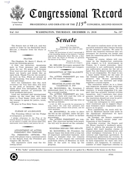 Congressional Record United States Th of America PROCEEDINGS and DEBATES of the 115 CONGRESS, SECOND SESSION