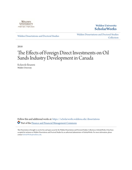 The Effects of Foreign Direct Investments on Oil Sands Industry Development in Canada