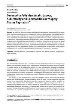 Commodity Fetishism Again. Labour, Subjectivity and Commodities in “Supply Chains Capitalism”