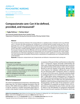 Review Compassionate Care: Can It Be Defined, Provided, and Measured?