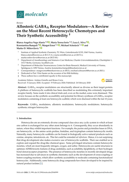 Allosteric GABAA Receptor Modulators—A Review on the Most Recent Heterocyclic Chemotypes and † Their Synthetic Accessibility