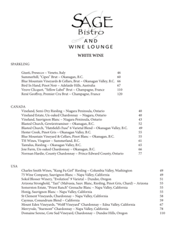 Sage Bistro White Wines