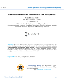 Historical Introduction of Vis-Viva Or the 'Living Forces'