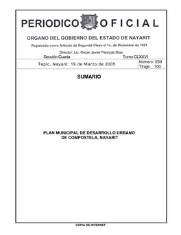 Sección Cuarta Tomo CLXXVI Tepic, Nayarit; 19 De Marzo De 2005