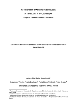 Xv Congresso Brasileiro De Sociologia