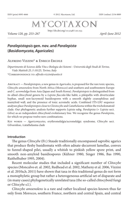 &lt;I&gt;Paralepistopsis&lt;/I&gt; Gen. Nov. and &lt;I&gt;Paralepista&lt;/I&gt; (&lt;I&gt;Basidiomycota, Agaricales&lt;/I&gt;)