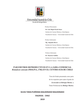 PARÁMETROS REPRODUCTIVOS EN LA JAIBA COMERCIAL Romaleon Setosum (MOLINA, 1782) EN EL CENTRO-SUR DE CHILE