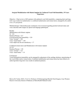 M1 Surgical Medialization with Silastic Implant for Unilateral Vocal Fold