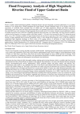 Flood Frequency Analysis of High Magnitude Riverine Flood of Upper Godavari Basin