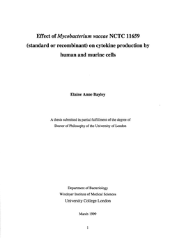 Effect of Mycobacterium Vaccae NCTC 11659 (Standard Or Recombinant) on Cytokine Production by Human and Murine Cells