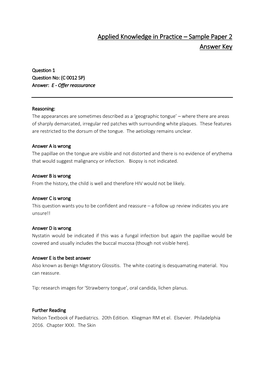 Applied Knowledge in Practice – Sample Paper 2 Answer Key