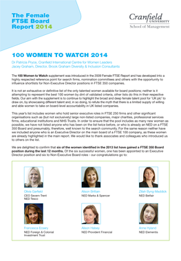 The Female FTSE Board Report 2014 100 WOMEN
