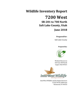 7200 West SR‐201 to 700 North Salt Lake County, Utah June 2018