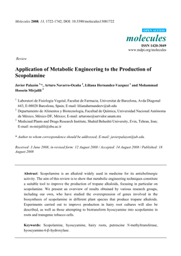 Application of Metabolic Engineering to the Production of Scopolamine