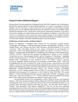 Samuel Cohen Sabbatical Report