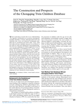 The Construction and Prospects of the Chongqing Twin Children Database